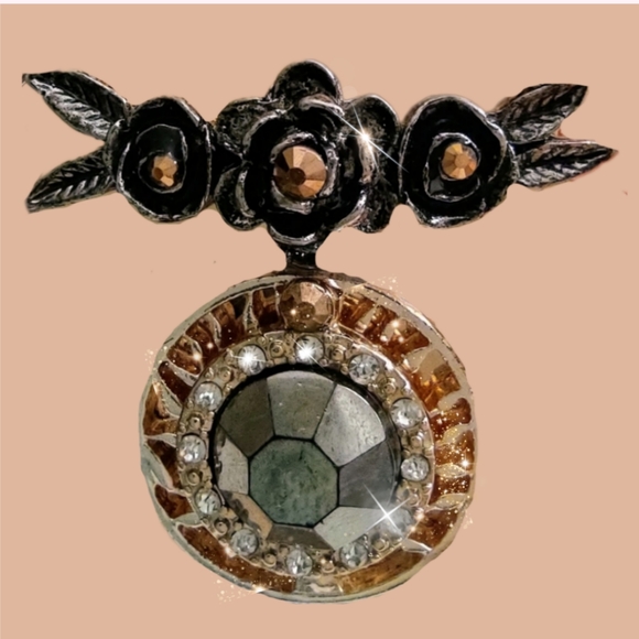 Rose Gold Compact Mirror Case w/ Black & Copper Jewels - Picture 11 of 15